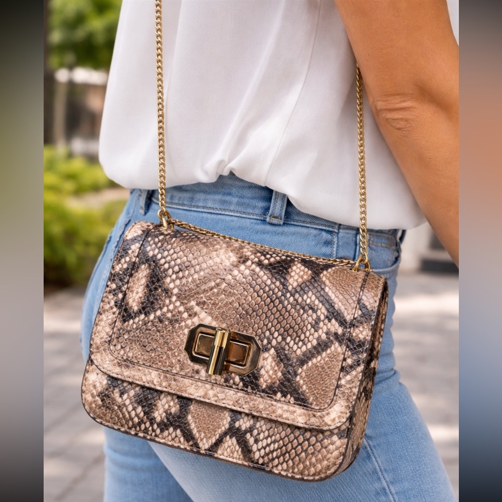 Snake Print Chain Shoulder Bag